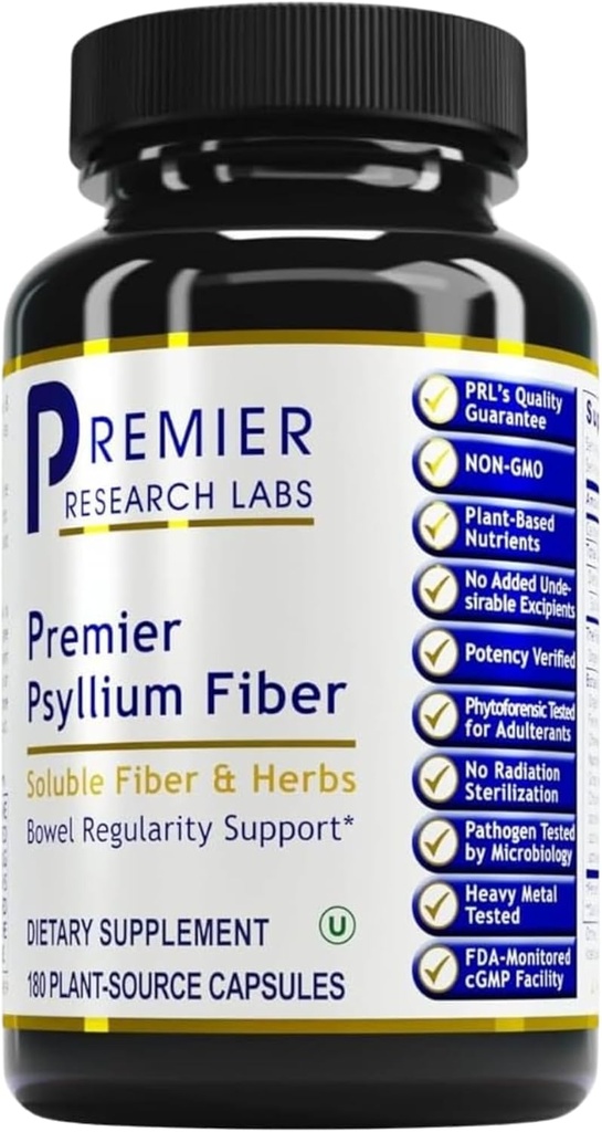 Premier Research Labs Premier Psyllium Fiber - Psyllium Husk Capsules, høy fiberpiller for voksne, for kvinner og menn, daglig støtte for digestiv helse - 180 vegetariske kapsler