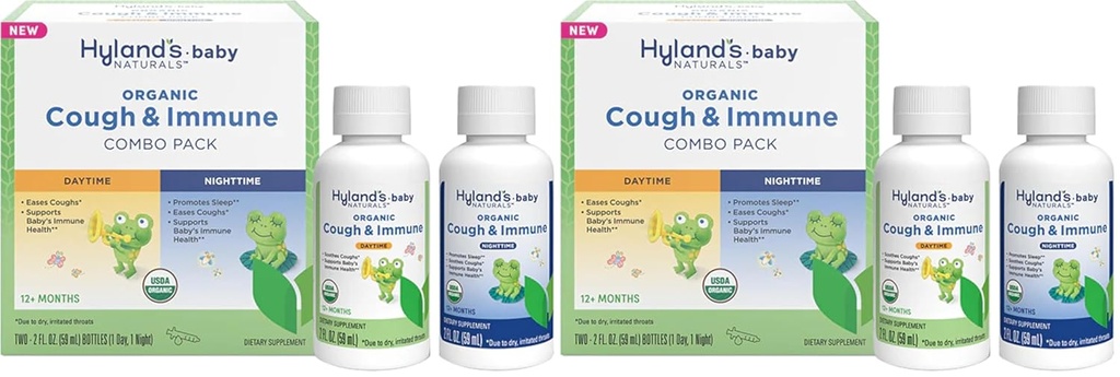 Hylands Naturals - Baby - Økologisk Cough & Immune Day & Night Combo Pack - Eases Coughs, støtter immunitet, fremmer søvn, to 2 Fl Oz. Flasker (4 fl oz) (Pack of 2)