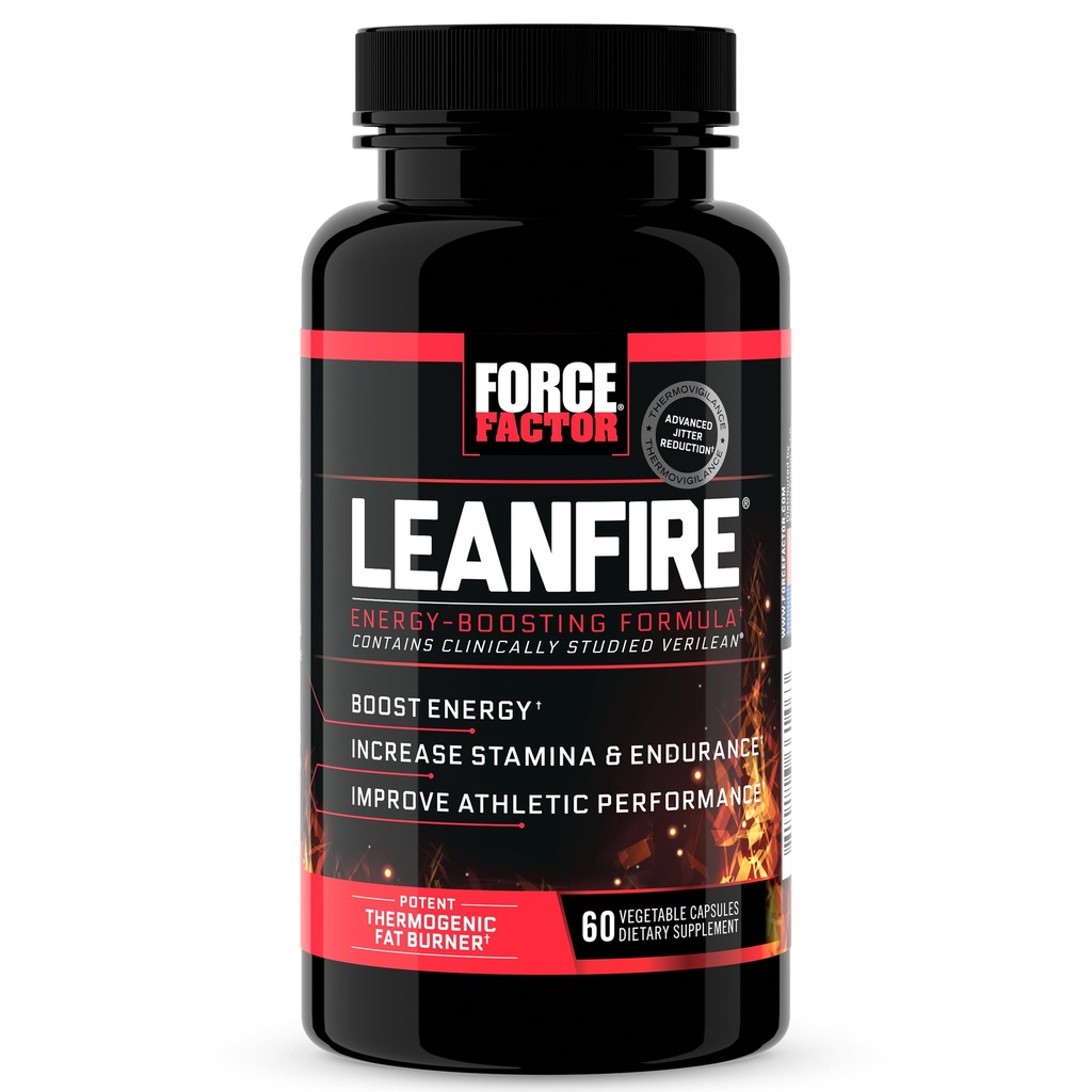 FORCE FACTOR LeanFire pre trening energi piller med grønn te ekstrakt og kaffe å øke energi, bygge lean muskel, svart, 60 greve (pakke med 1), pakke May Vary