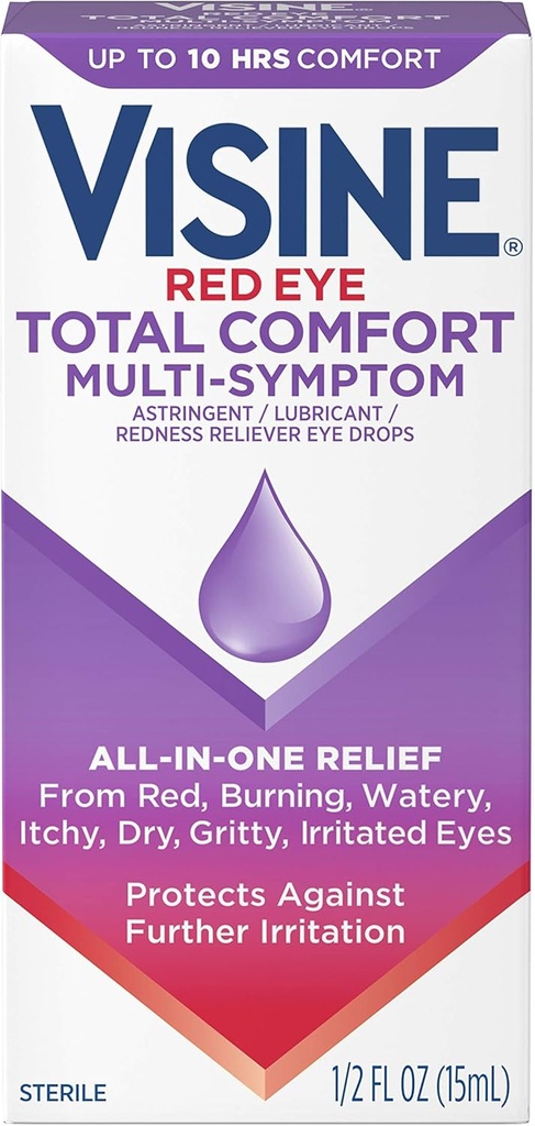 Visine Multi-Simptom Eye Drops - Astrengent, Lubricant & Rødhet Reliever for irritert, Tørr, Røde Øye - 0,5 fl oz