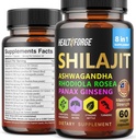 Shilajit kapsler organisk ekstrakt blanding 60 kapsler for menn og kvinner - Shilajit Supplement 9000mg Ashwagandha, Immun støtte Supplement 2000mg Rhodiola Supplement, Ginko Ginkgo Biloba