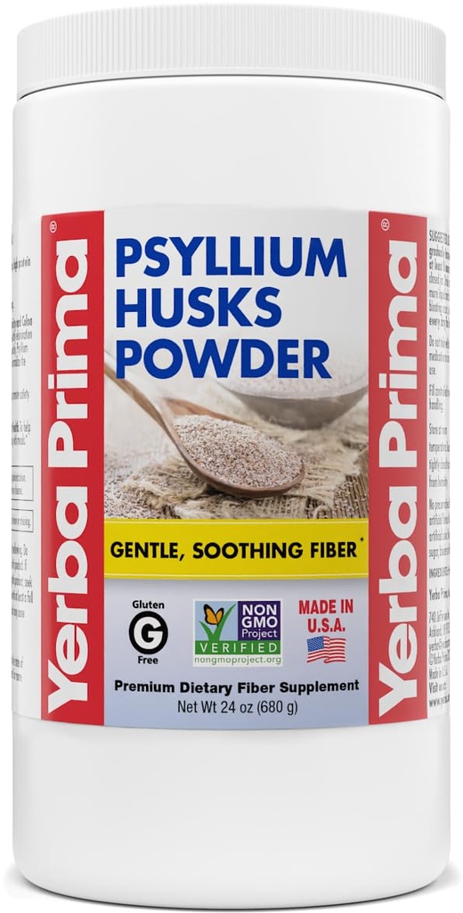 Yerba Prima Psyllium Husk pulver - 24 oz - Fine Ground, Unflavored, Sukker Free - Naturlig Fiber Supplement - Også for Baking - inneholder både løselig og uoppløselig bulk for regelmessig støtte