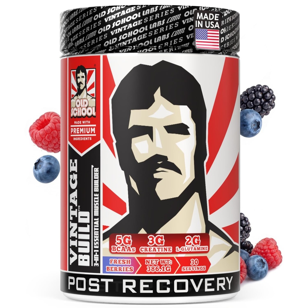 Old School Labs Vintage Build Post-Workout gjenopprette pulverdrikk med BCAA, kreatin & L-Glutamine å støtte muskelgjenvinning og styrke for menn og kvinner – ferske bær, 30 serveringer