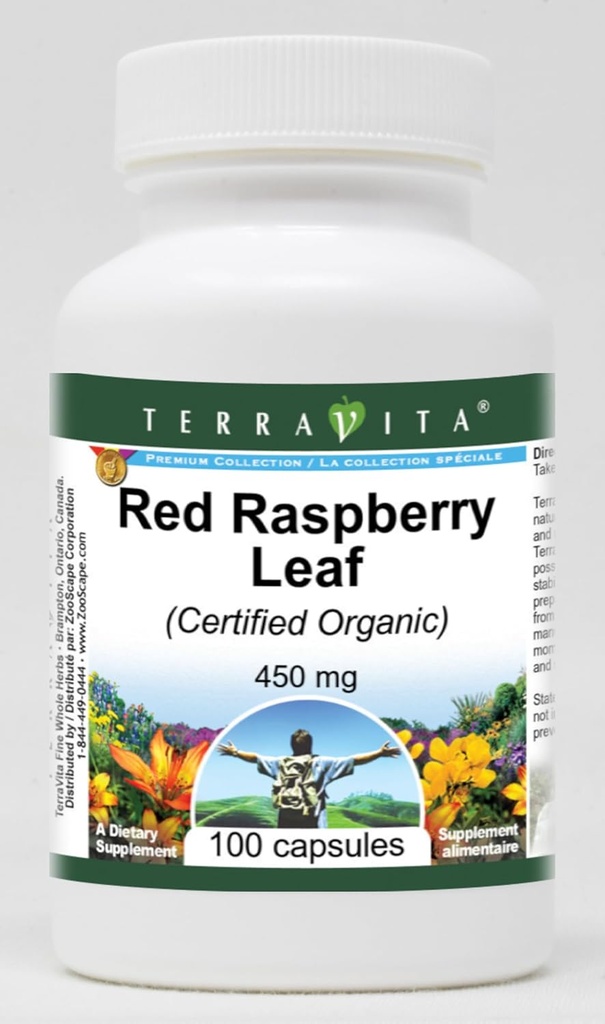 Rød bringebærblad (sertifisert organisk) - 450 mg (100 kapsler, ZIN: 518667)