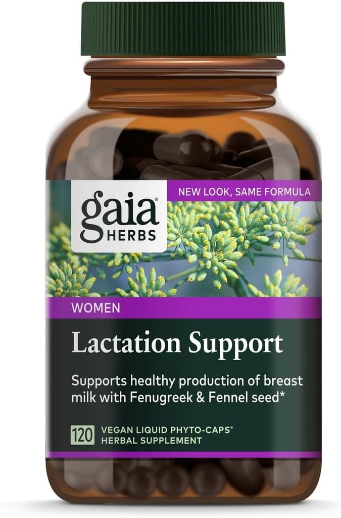 Gaia Herbs Lactation Support, Vegan flytende kapsler, 120 greve - Lactation Supplement for amming mødre, støtter sunn melk flyt og forbedrer brystmelk ernæring, emballasje KAN VARE