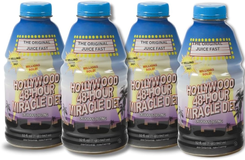 Hollywood diett - 48-Hour Miracle frukt juice rense diett 4-Pack, Detox rense for vekttap og rejuvenasjon, mat erstatning, rask fungerende diett, Delicious & Tasty formel, 32 fl Oz.