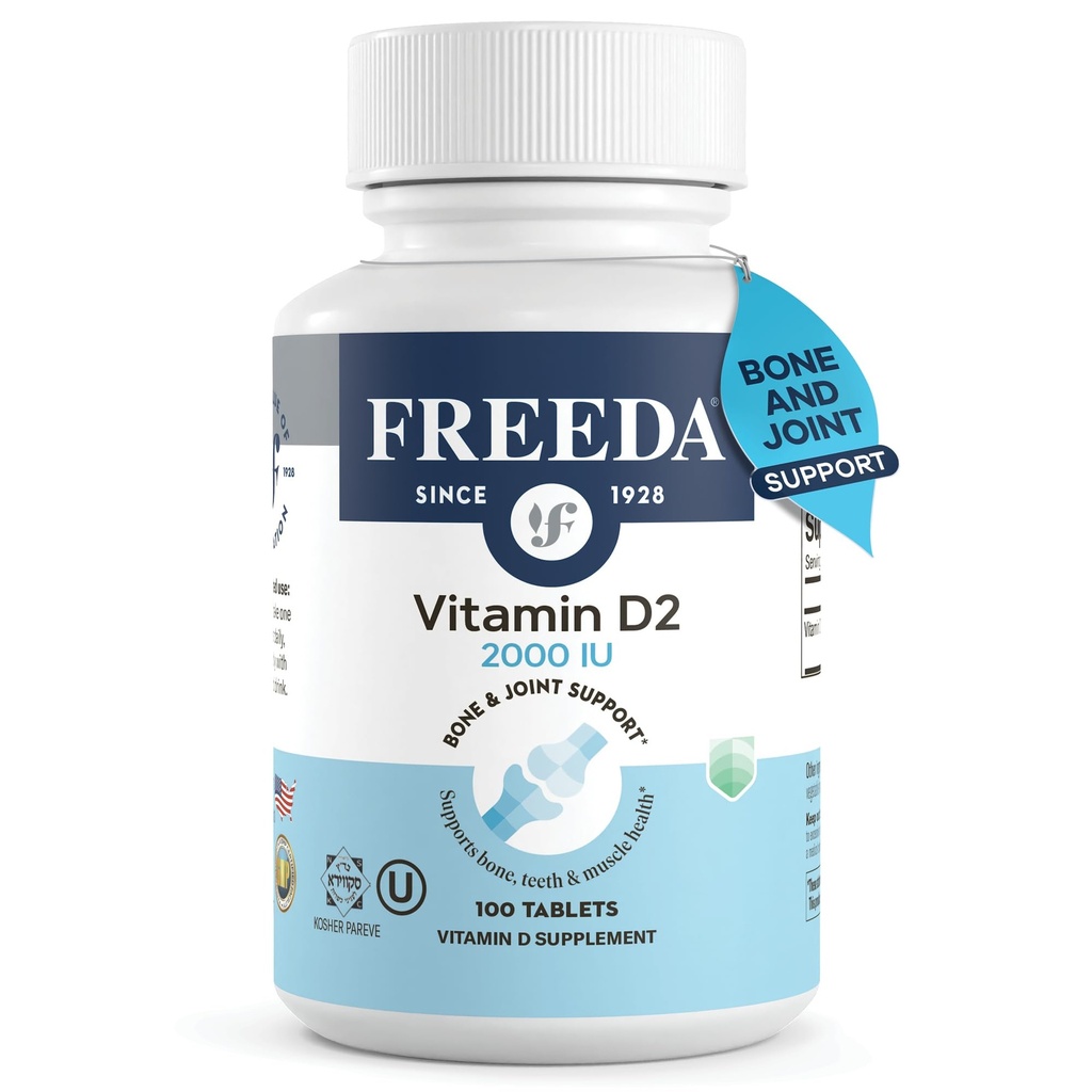 FREEDA vitamin D2 2000 IU – Vegansk vitamin D for bein styrke og immun støtte – Vegansk Ergocalciferol D2 Supplement – 100 små tabletter