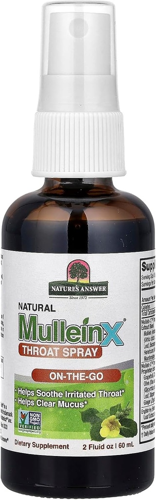 Mullein-X Throat Spray 2 Fluid Ounce | På farten | Soothes Throat | Ryder Mucus | Glutenfri, Ikke GMO, Vegetarisk | Natural Peppermint Flavor