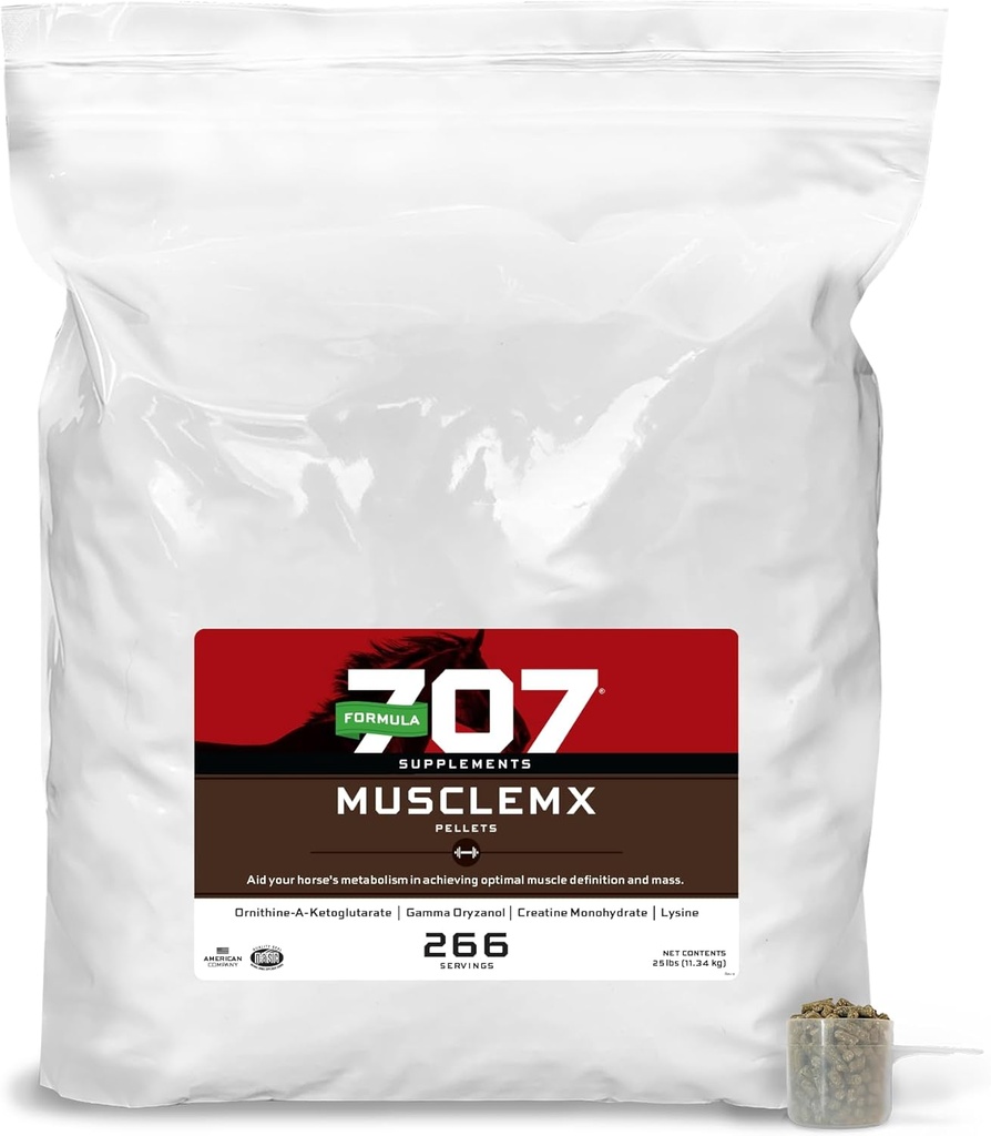 Formel 707 MuscleMx Equine Supplement, 25lb Refill Bag - Betingelse støtte og muskelbuilder for hester med lysin, Gamma Oryzanol, Kreatin & OKG