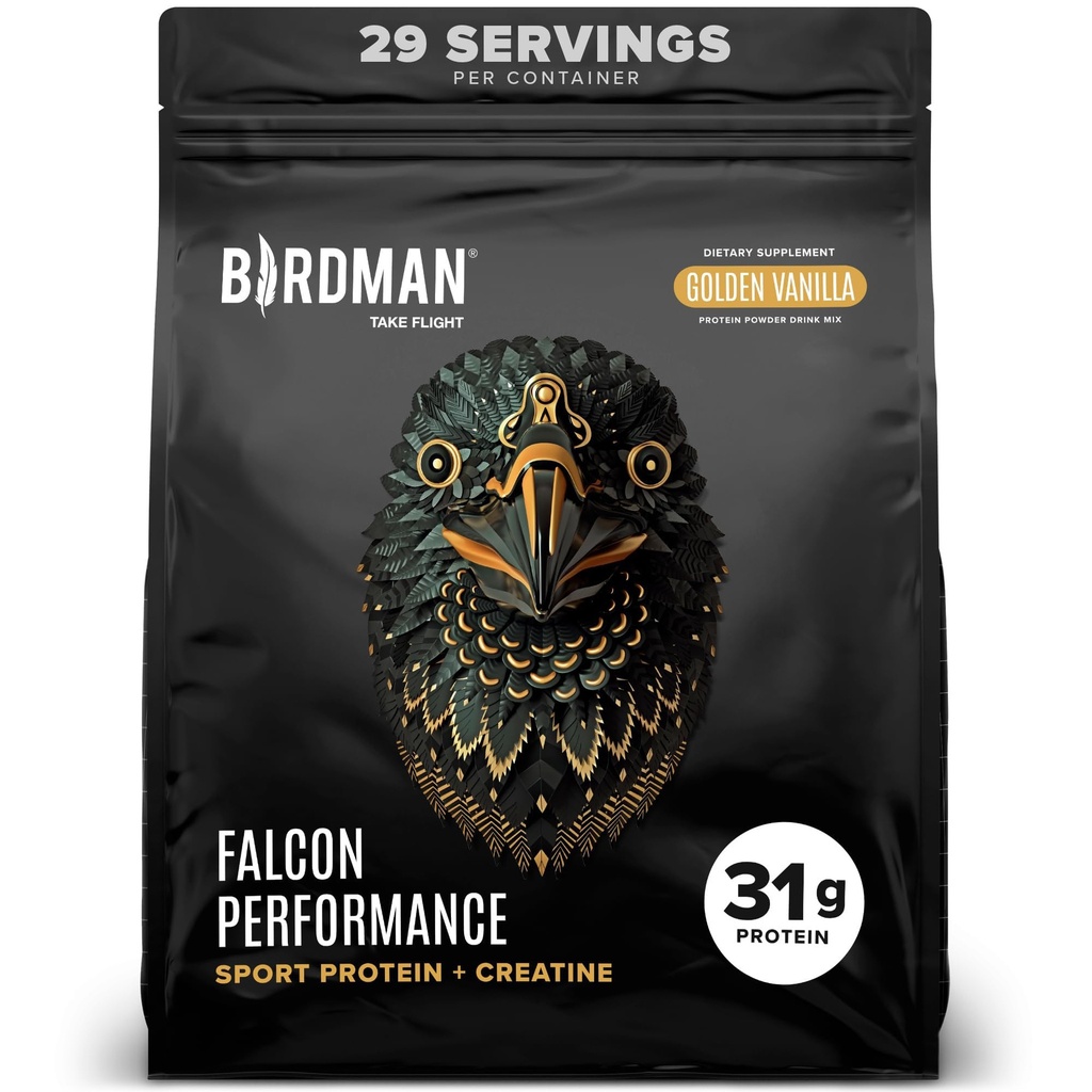 BIRDMAN Falcon Performance Vegan Protein pulver, 31g Protein, 5g Creatine, 5g BCAA, Probiotika, Electrolytes, Pre Workout, Lavt karbohydrat, Sukkerfri & Dairy Free, Plant Basert Vanilla Protein, 29 Serveringer