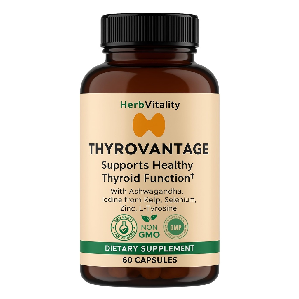 Thyroid Support Supplement - Iodine, Kelp, Ashwagandha, Selenium, sink - støtter energi, metabolisme og hormonbalanse - L-tyrosin, Schisandra, Bladderwrack (Pack of 1)