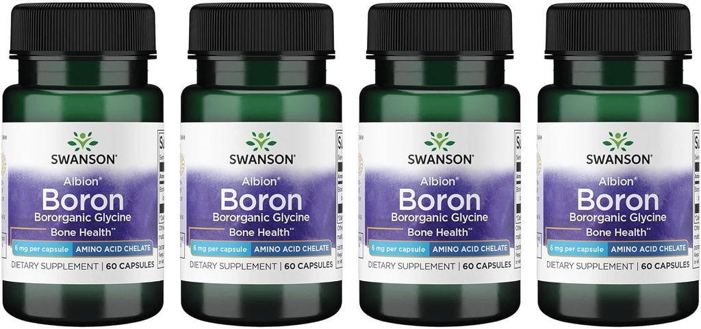 Swanson Bor fra Albion - Boroganic Glycine Supplement støtter felles helse og bein helse - høy absorpsjon Formula kan støtte totalbalanse - (60 kapsler, 6 mg hver) (4 pakke)