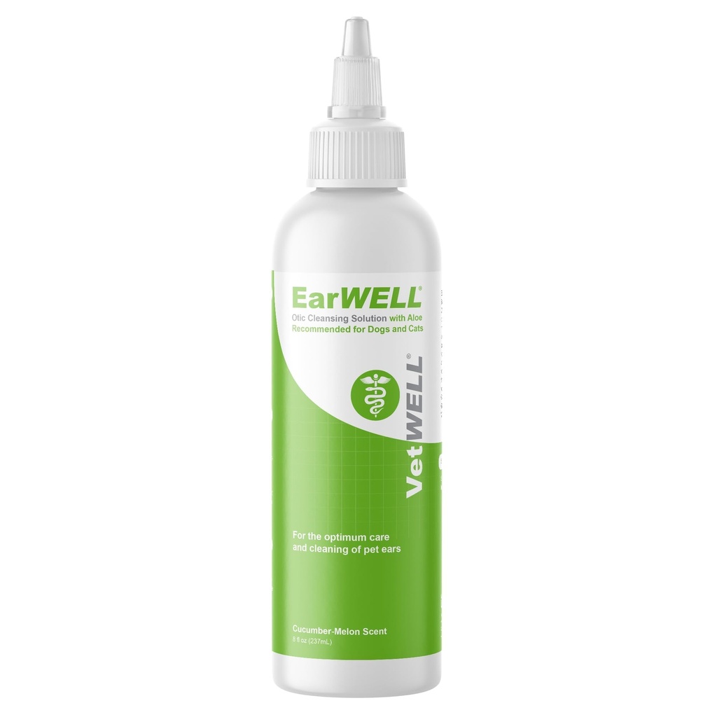 Vetwell ørerenser for hunder og katter - Otic renser for infeksjoner og kontroll øreinfeksjoner og Odor hos kjæledyr - 8 oz (Cucumber Melon)