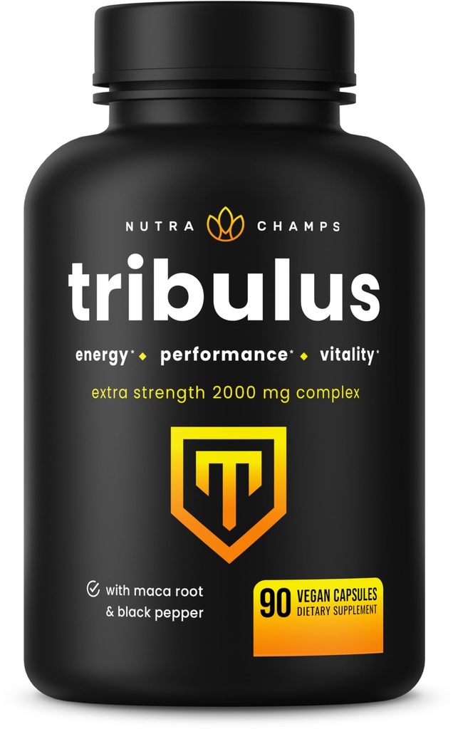 NutraChamps Tribulus terrestris for menn, 2000mg Supplement Booster for energi, Vitalitet, Stamina og ytelse, Ekstra styrke saponiner, 90 Vegan kapsler