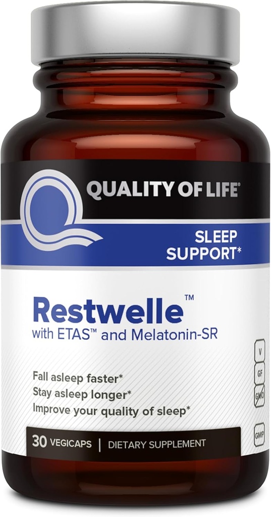 Livskvalitet - Restwelle - Premium Natural ETAS og Melatonin Supplement – Ikke Groggy Formula med ETAS og Melatonin SR – Ikke Habit Forming – 30 Kapsler
