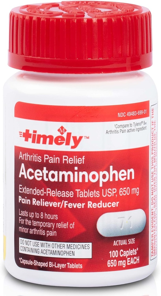 TIME-CAP LABS, INC. Tidlig Acetaminophen 650 Mg Extended Release - Feber Reduser, ledsmerter Relief Piller - 100 Caplets