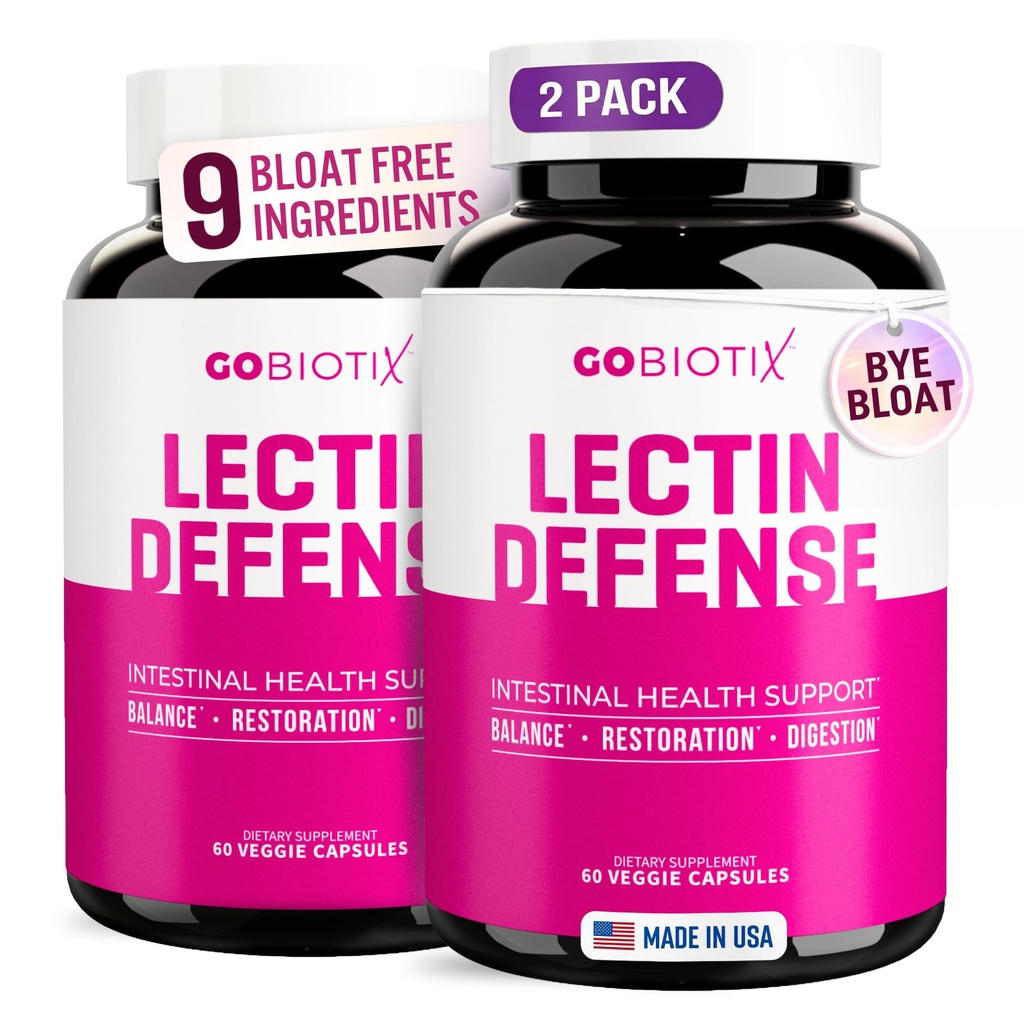 GOBIOTIX Lectin Defense - Lectin Blocker Supplement for Leaky Gut med MSM og Digestive Enzymer - Hjelpemidler i intestinal helse for kvinner og menn - Ikke-GMO + Glutenfri - 60 Kapsler (2)