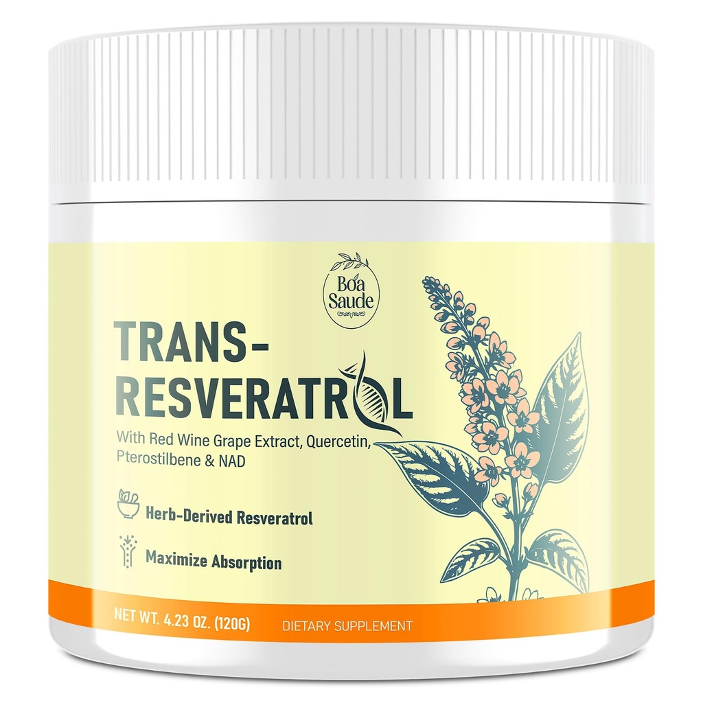 Trans-Resveratrol pulver Supplement med rødvin ekstrakt, Quercetin, Pterotilbene & NAD, 4,23 OZ, 30-dagers forsyning