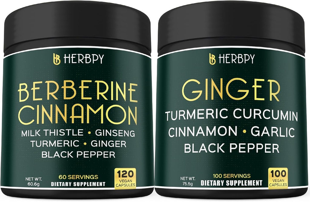 Bundle 7in1 Berberine HCl & 5in1 Ginger Supplement - Støtte Immun, Digestion og hjerte helse