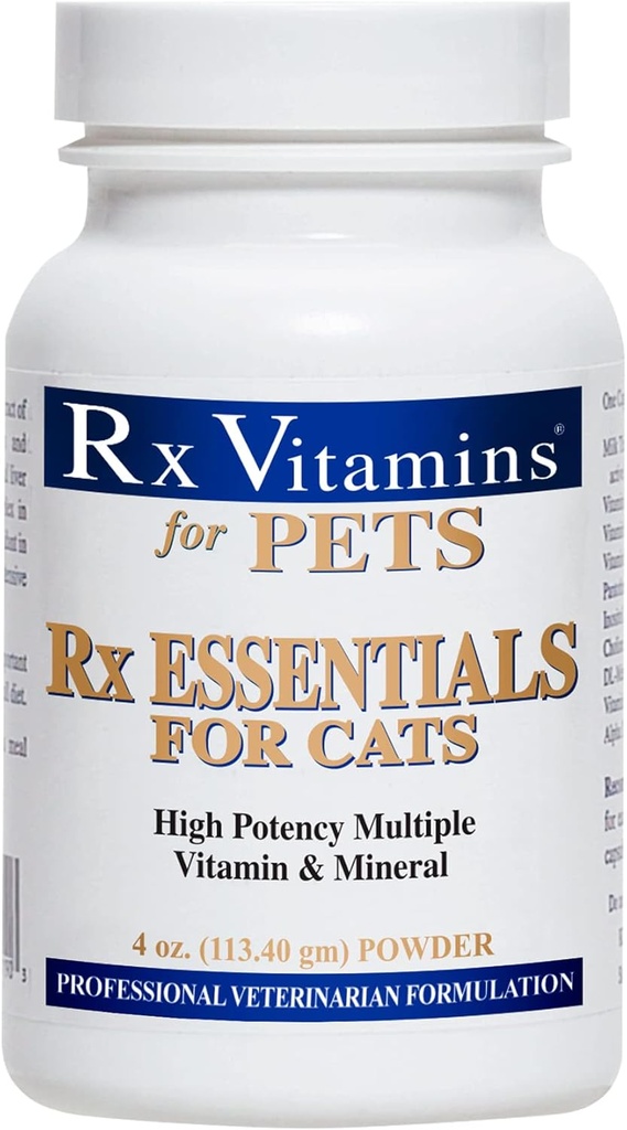 Rx vitaminer Essentials for katter - Vitamin & Mineral Multivitamin Supplement - Legg til våt eller tørr katt mat - pulver 4 oz
