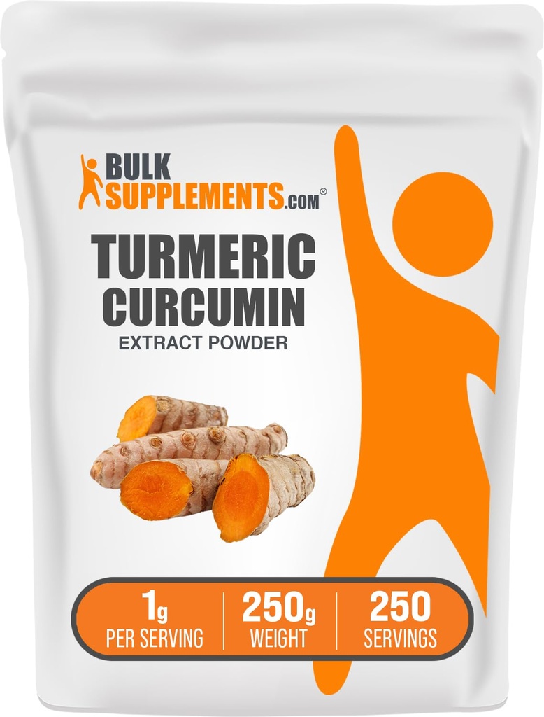 BulkSupplements.com Turmeric Extract pulver - fra Turmeric Root, Curcumin Supplements, Turmeric Curcumin pulver - Glutenfri, 1g per servering, 250g (8,8 oz) (Pack of 1)