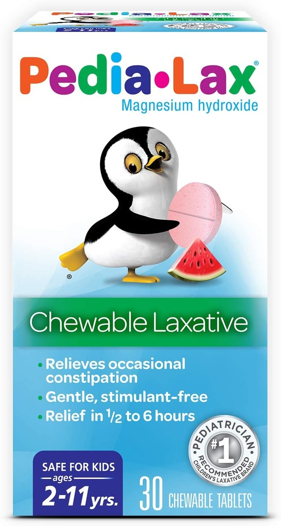 Pedia-Lax Laxative Chewable tabletter for barn, alder 2-11, Vannmelon Flavor, 30 CT