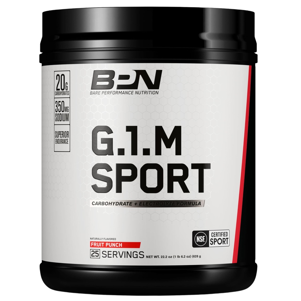 BARE PERFORMANCE NUTRITION, BPN G.1.M Go One More Sport, Endurance treningsdrivstoff, Superior Carbohydrat & Electrolytes pulverformula, Reduser tretthet, fruktpunch, 25 serveringer