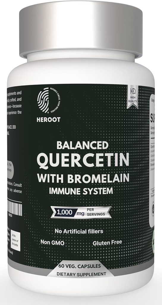 500mg Quercetin med Bromelain kapsler: Respiratorisk støtte ikke-GMO | Glutenfri | Støtter generell helse og velvære (60 kapsler)