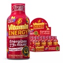 Vitamin energi immun + ekstra styrke Energi Shot Fruit Punch 12 Pack, 260mg naturlig koffein, B-vitaminer, Citikolin, grønn te, immunitet og fokus støtte, null sukker, glutenfri 1,93 fl oz