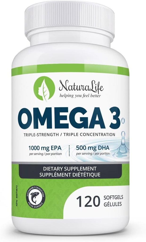 Trippel styrke Omega 3 Fiskeoljekapsler høy EPA & DHA 1000mg 100% naturlig essensielle fettsyrer