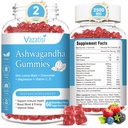 2 Pack Ashwagandha Gummies for kvinner menn, sukkerfri organisk askewagandha Gummies Supplement for relax restore balanse, vegansk glutenfri, 120 greve
