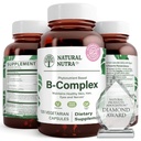 Naturlig Nutra vitamin B kompleks med Niacin, Folat, Thiamin, Biotin, støtter nervesystemet helse, fremmer metabolisme, hud, øyne og hår helse, hele mattilskudd, 120 vegetariske kapsler