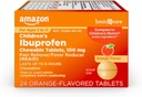 Basic Care Barns Ibuprofen Chewable Tabletter, 100 mg, smertefri og feber Reduser, Orange Flavor, For smerter, smerter, Sore Throat, Tandsmerter og hodepine lindring, 24 greve