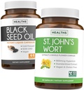 Sort Seed Oil & St. John's Wort (1-måneders forsyning) Serene Blend Bundle av svart frøolje (60 kapsler) Kaldpresset Nigella Sativa & St. John's Wort (60 kapsler) med kraftig 900mcg Hypericin