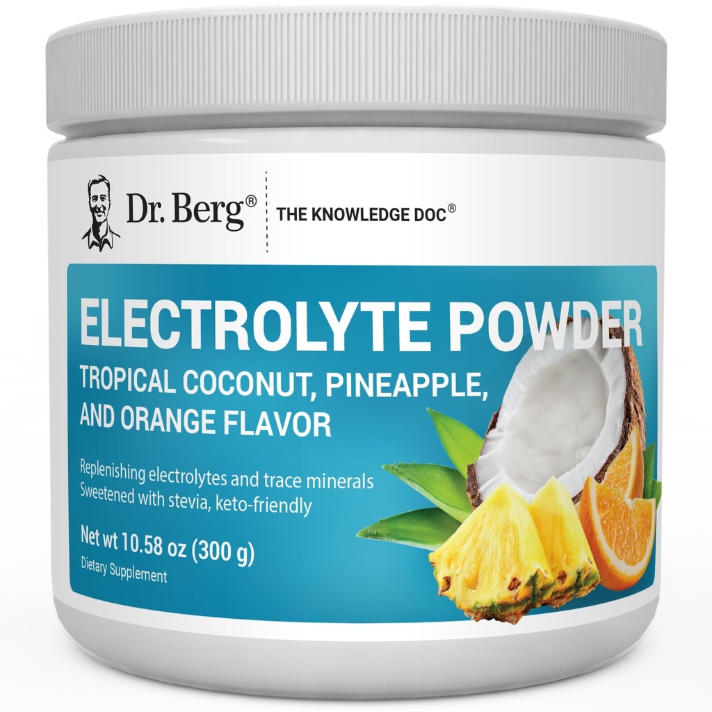 Dr. Berg Zero Sugar Hydration Keto Electrolyte pulver - Forbedret w / 1000 mg Kalium & ekte rosa Himalayan salt (NOT tabell salt) - Tropisk kokosnøtt, Pineapple & oransje drikke Supplement 50 serveringer