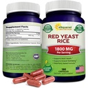 aSquared Ernæring Red Yeast Rice 1800mg - Diett Supplement Vegan pulver piller å støtte kardiovaskulær helse - 180 Veggie kapsler