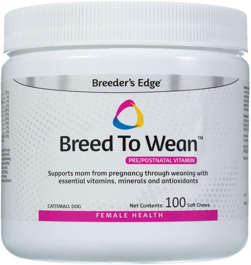 Breder's Edge Breed to Wean, Prenatal og Postnatal Multivitamin for hunder og katter, støtter gravide og sykepleie mødre, Supplement gir antioksidanter, vitaminer og mineraler (100ct liten hund & katt)