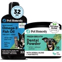 Omega-3 Fish Oil for hunder + tannpulver for tannrensing og plake fjerning, fremmer sunn hud, Coat & Immune Support