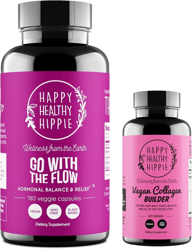 Happy Sunn Hippie Vegan Collage Builder & Gå med Flow Hormon Balance for kvinner 180 Ct