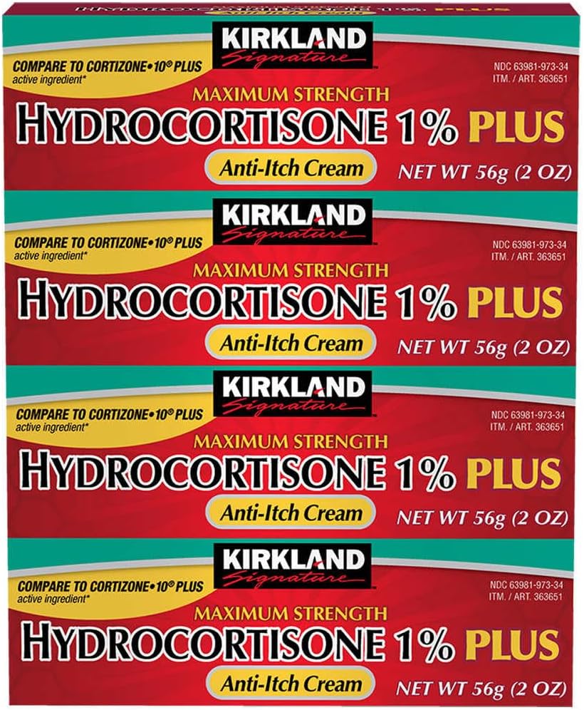 Kirkland Signatur Maksimal styrke Hydrokortison Cream 1% med Aloe, 2 unse (pakke med 4)