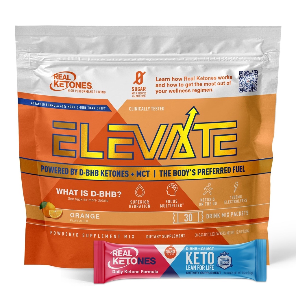 Ekte ketoner MCT & BHB Exogene ketoner Drikkemiks pakker heve keto elektrolytter pulver pakker Ingen sukker med 4 Hovedelektrolytter Plus Hydrating proprietær keto BHB - 30 Pack Orange