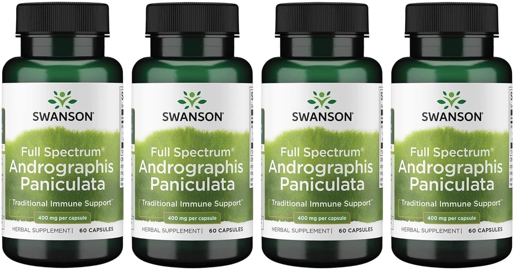 Swanson Full Spectrum Andrographis Paniculata 400 Milligrams 60 Kapsler (4 pakke)