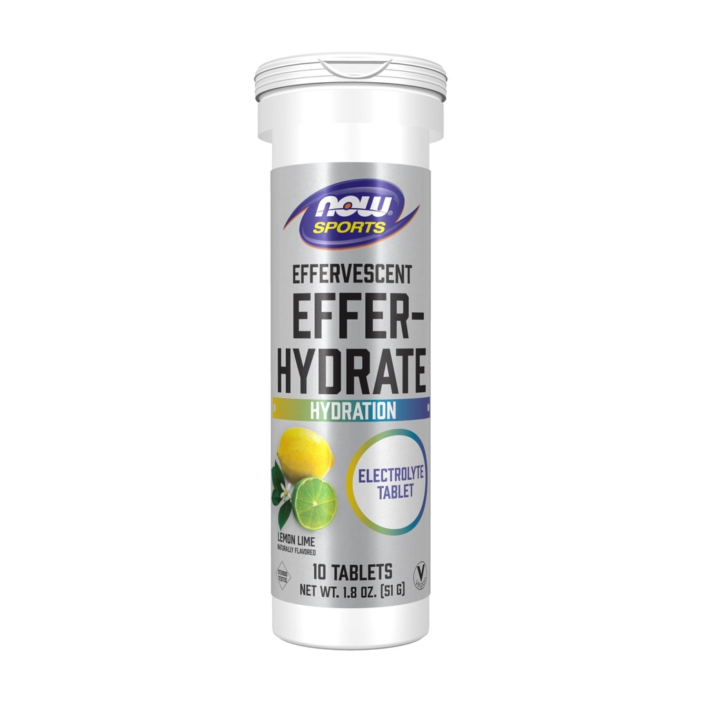 NÅ Foods Sport Ernæring, Effervescent Effer-Hydrate, Electrolyte Supplement, Recovery*, Lemon Lime, 10 tabletter