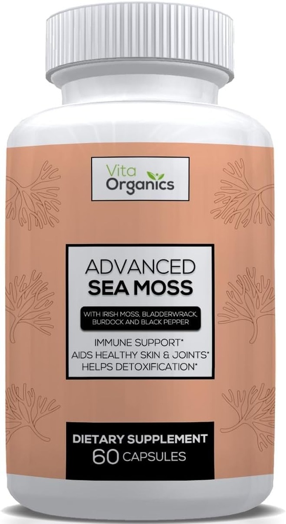 Advanced Sea Moss, havmose avanserte formel, premium havmos supplement, havmose piller, seamoss supplement, Irish Sea Moss Kapsler & Organic Bladderwrack & Burdock, & Black Pepper Extract, Seamoss