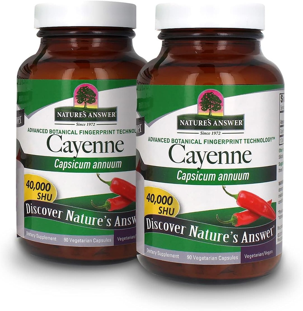 Naturens svar Cayenne Pepper Powder Capsule Supplement, 90-fylke | Naturlig Metabolisme Booster | fremmer kardiovaskulær helse | Hjelper med digestion og sirkulasjon (pakke av 2)