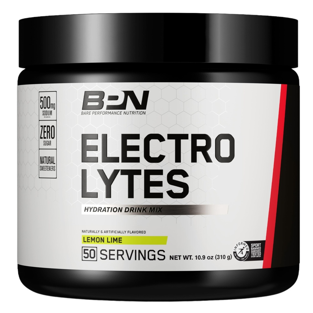 BARE PERFORMANCE NUTRITION BPN Elektrolyter Hydration Drink Mix | Sukkerfri elektrolytpulver | 500 mg Natrium per servering | Naturlig søtet | Lemon Lime, 50 serveringer