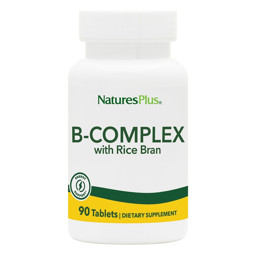 NaturesPlus B-Complex med Rice Bran - 90 tabletter - Vegetarisk, Glutenfri - 90 Serveringer