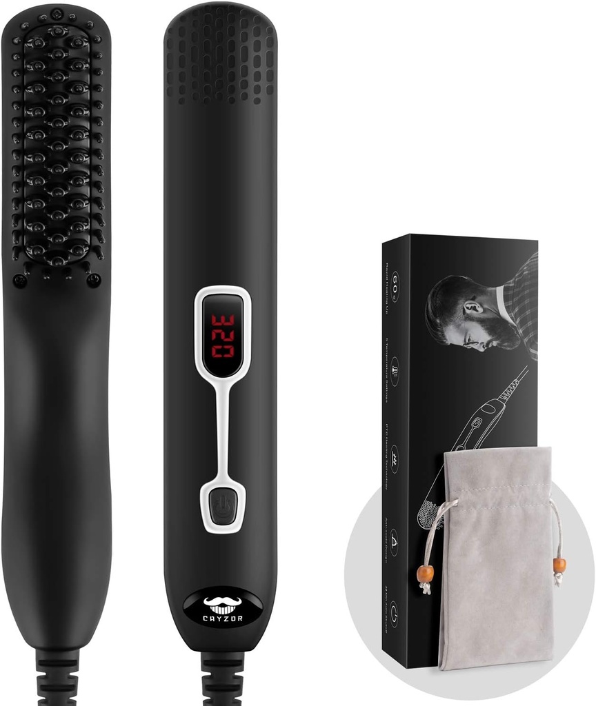 Beard Straightener Comb for menn - oppgradert profesjonell elektrisk menns beared Straightening Heated Brush Portable Anti-Scald 5 Justerbare temperaturer og LCD-skjerm med bærepose