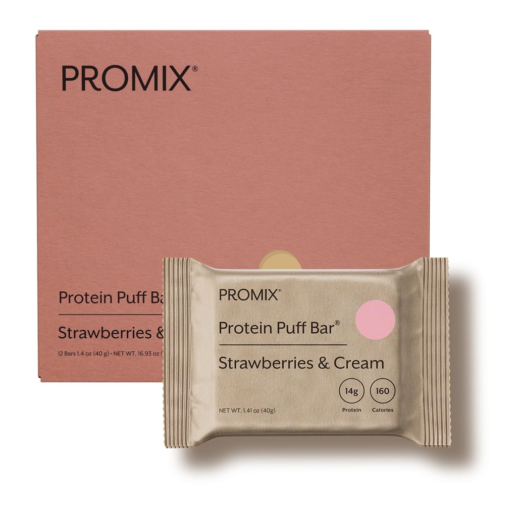 PrMOD ernæring Whey Protein Isolere Puff Bar, Lavt karbohydrat Sunn Snack med egg Hvite - Grass Fed, Glutenfri, Lav Sukker, Soya Gratis (Strøbær & Krem) - 12 Barer