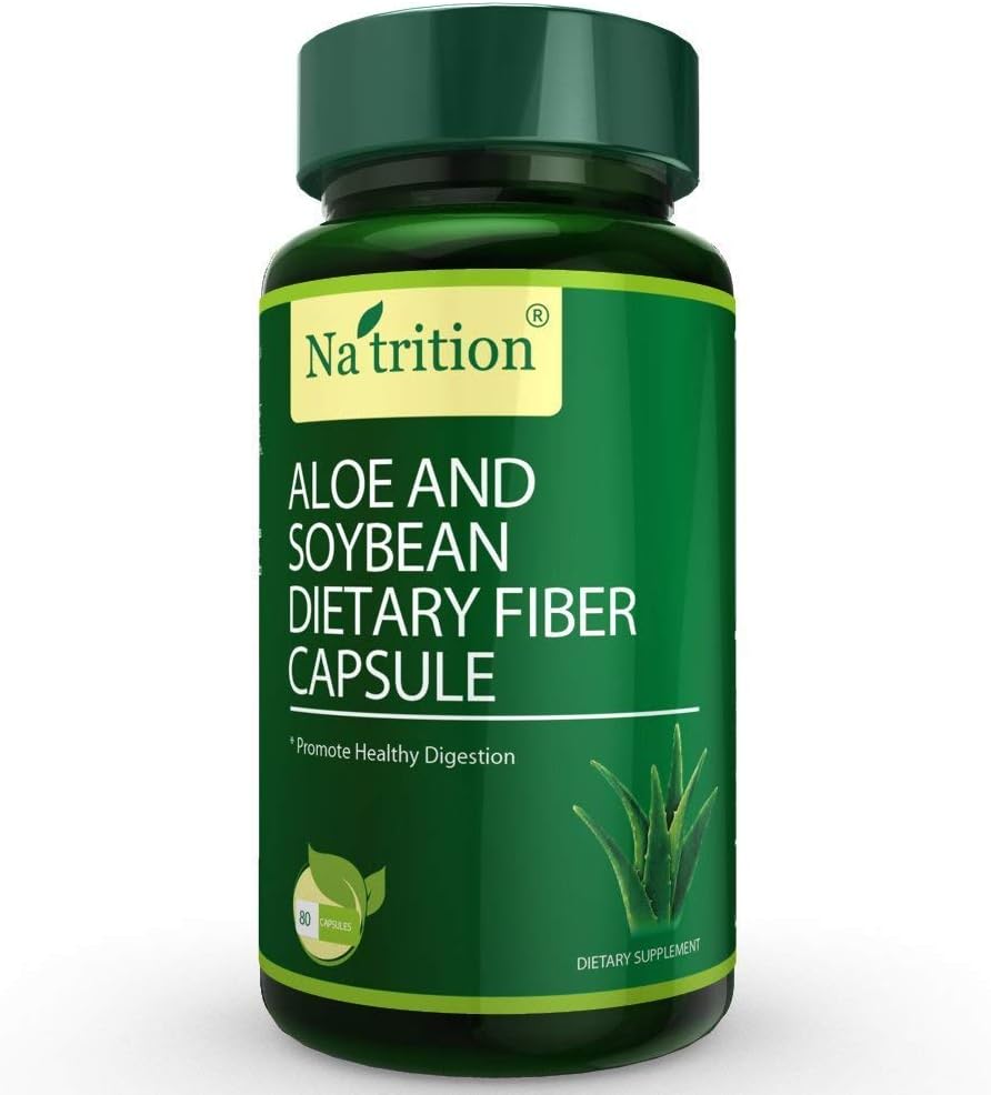 Natrition Aloe Vera Gel ekstrahere kapsler med soyabønne diettfiber – beste intestinale rengjøringstilskudd – Forbedre dialyse og parabol relief - 80 kapsler